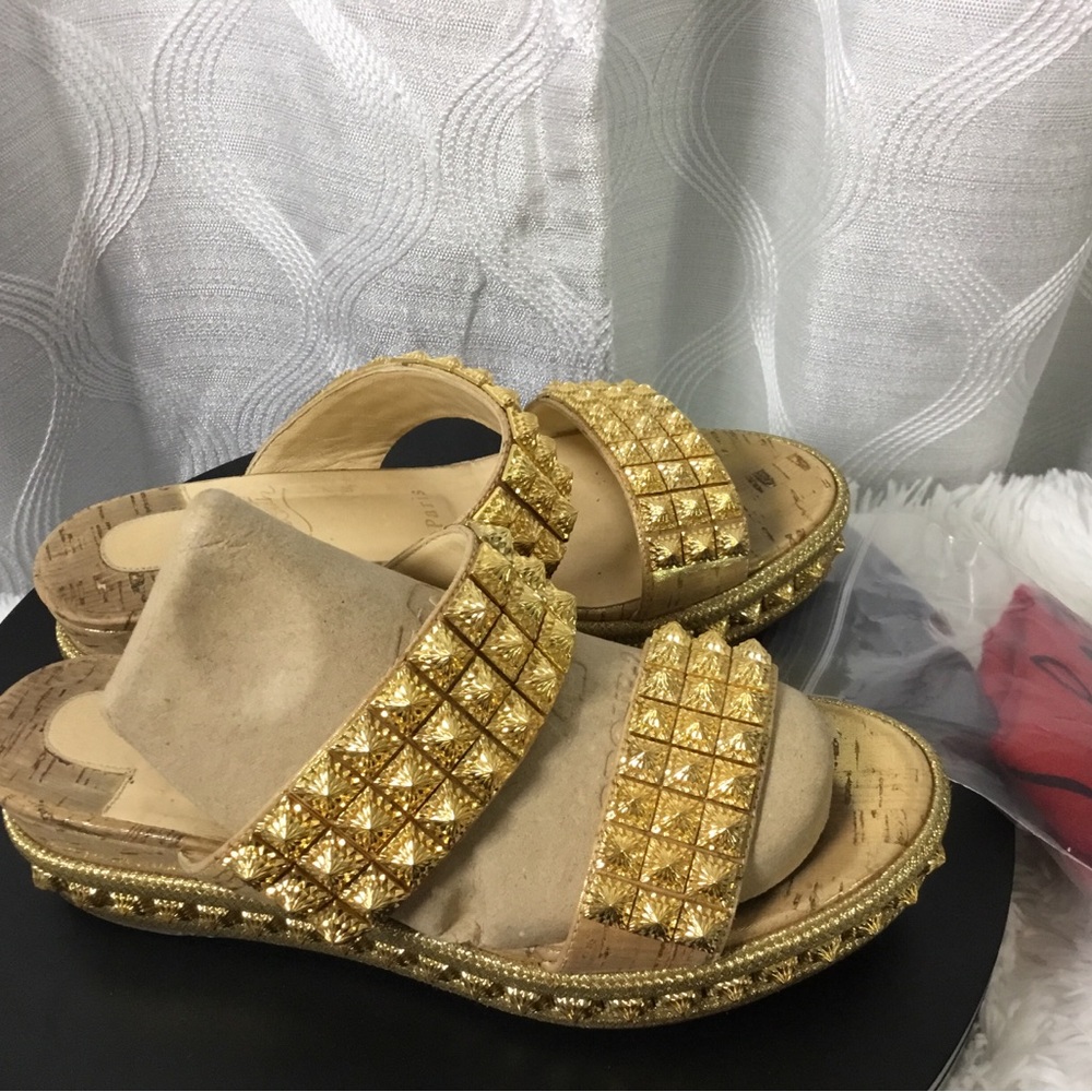 Christian Louboutin Gold Studded Slide Mules - Picture 2 of 14